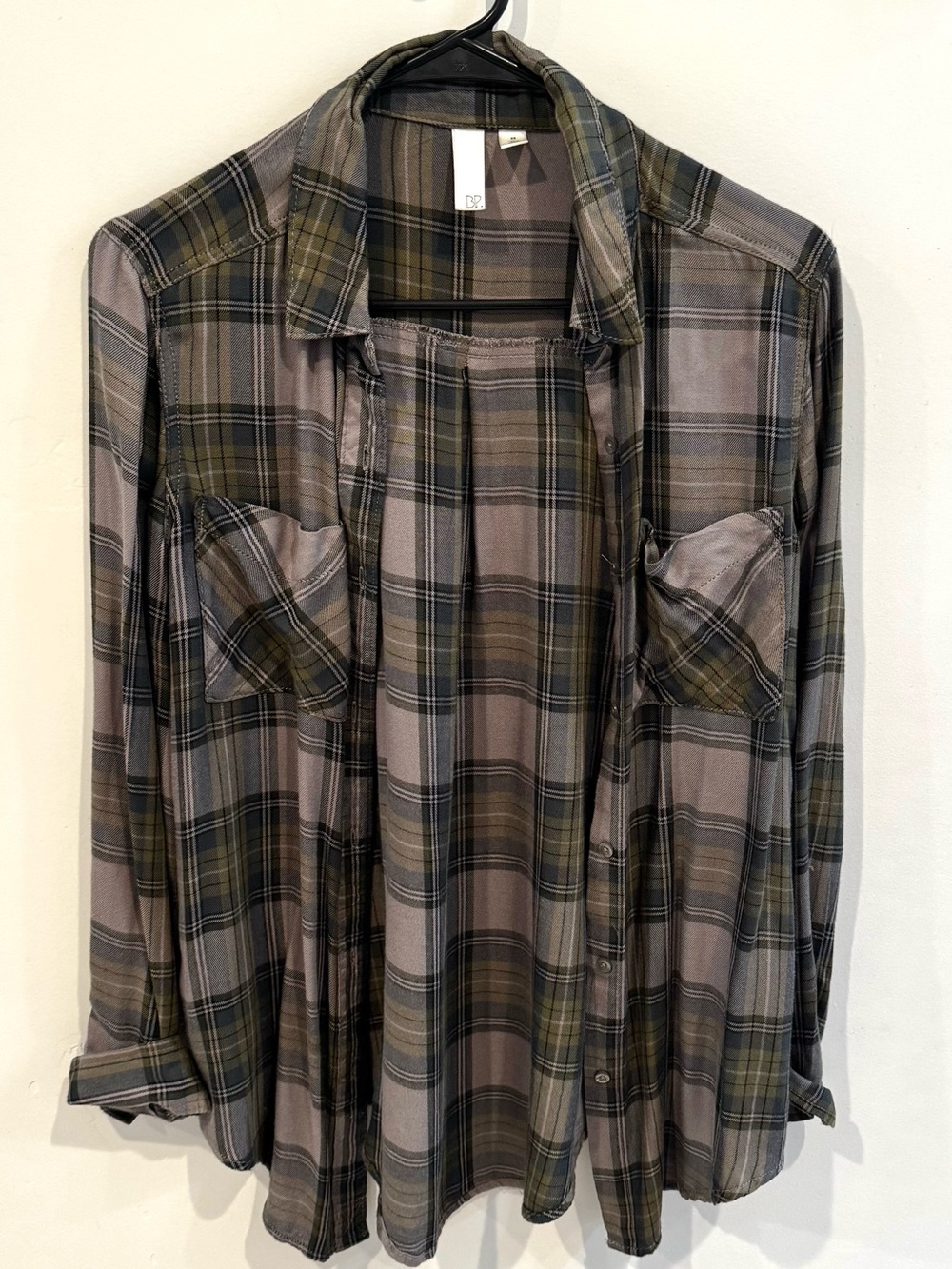 BP Olive and Gray Plaid Button-Down Shirt